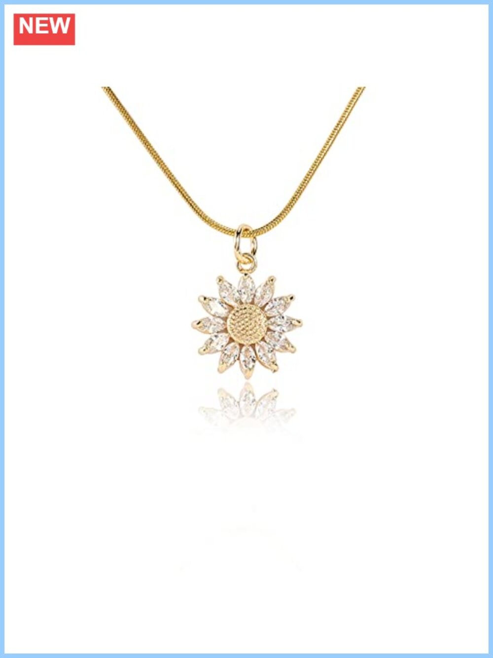 14K Gold Plated Sunflower Pendant Necklace Cubic Zirconia 16+4"